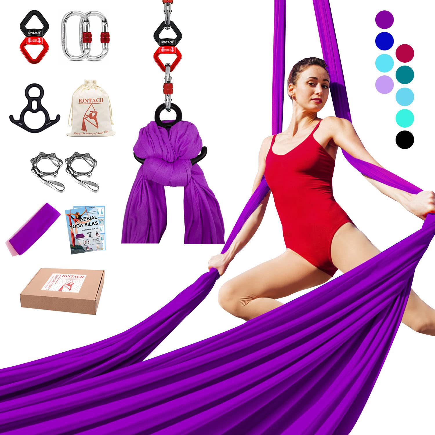 IONTACH 9 Yards Aerial Yoga Hammock Kit - Low-Stretch Fabric Yoga Swing Set for Beginners with Full Accessories | Perfect for Home Gym, Dance Training & Aerial Silks Practice