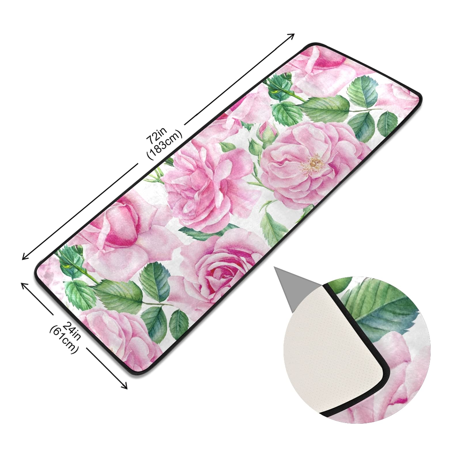 Floral Pink Roses White Runner Rug - Non-Slip Hallway Carpet 2x6 FT, Soft Indoor Area Rug for Kitchen, Bathroom, Bedroom & Entryway - Perfect for Home Decor, Wedding Aisle, and Cozy Living Spaces