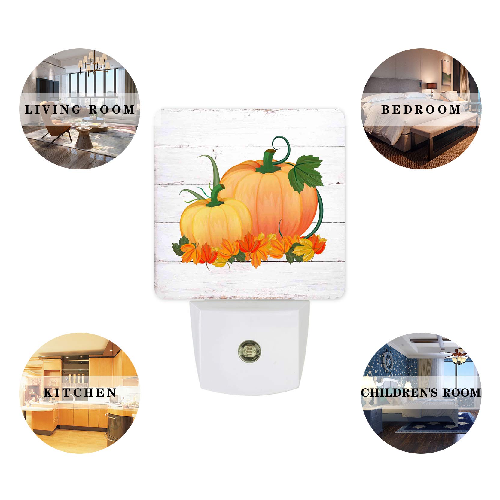 LED Night Light with Dusk-to-Dawn Sensor - Cartoon Pumpkin Autumn Thanksgiving Plug-in Wall Lamp for Kids Room, Nursery, Bathroom, Bedroom, Hallway & Stairs - Perfect for Nighttime Safety and Seasonal Home Decor