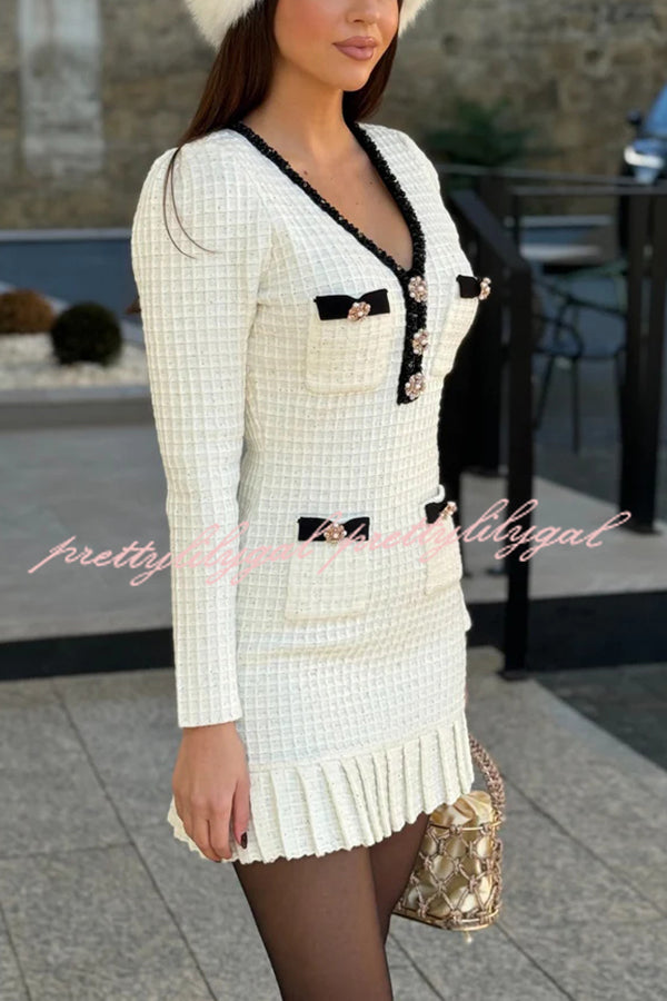 Stylish Waffle Knit Mini Dress with V-Neck & Ruffles - Perfect for Date Night, Party Wear & Casual Outings