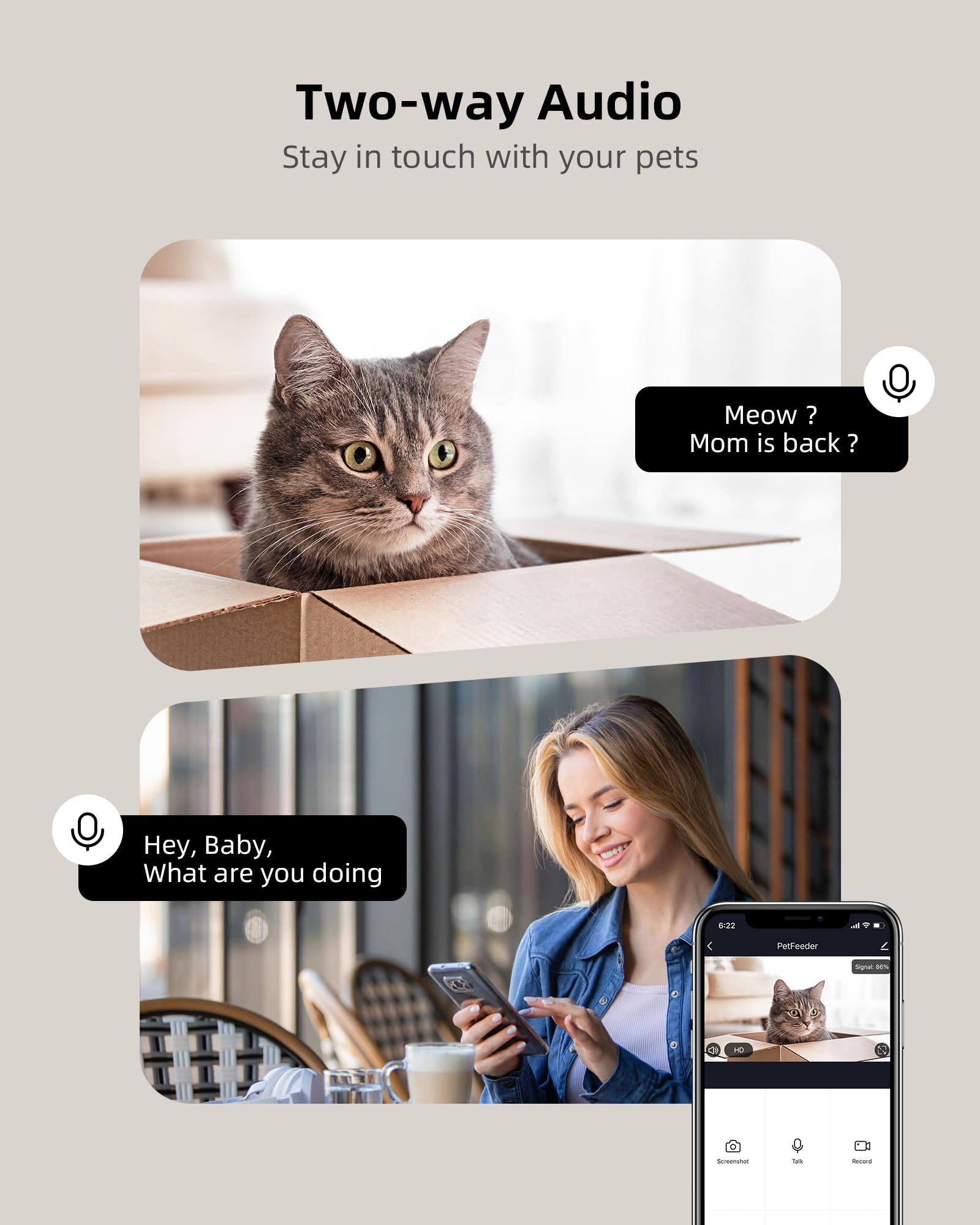 Smart WiFi Automatic Cat Feeder with 1080P HD Camera & 2-Way Audio - Stainless Steel Bowls, App Control for Precise Feeding - Perfect for Busy Pet Owners & Multi-Cat Homes