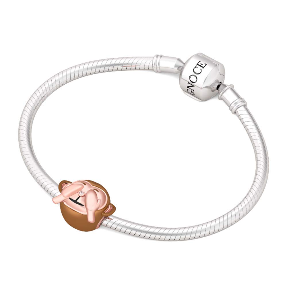 GNOCE 925 Sterling Silver Monkey Charm Bead - See No Evil Monkey Pendant with Pink Nose for Bracelet & Necklace | Champagne Plated Jewelry Gift for Women | Perfect for Birthdays, Anniversaries & Everyday Wear