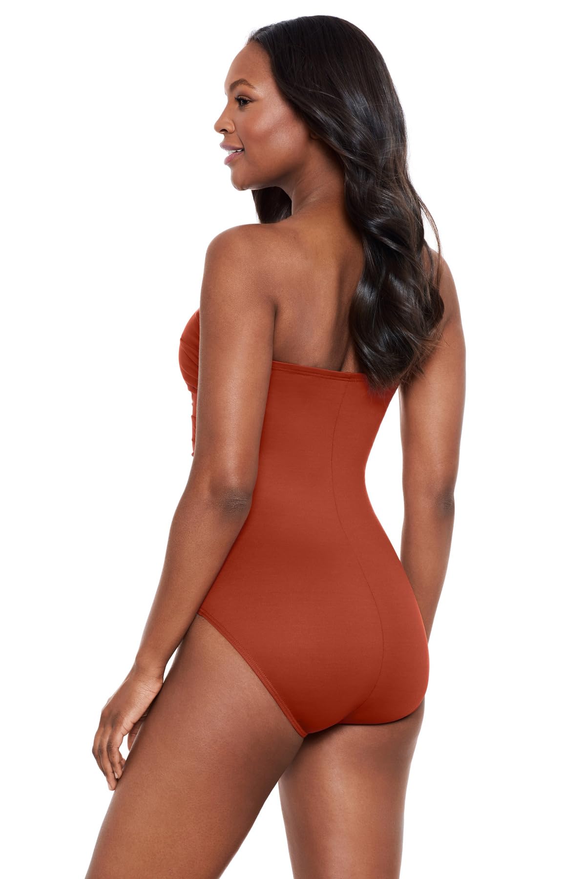 Miraclesuit Women's One Piece Swimsuit - Rock Solid Madrid Bandeau with Underwire & Detachable Straps | Tummy Control Swimwear for Beach, Pool & Vacation