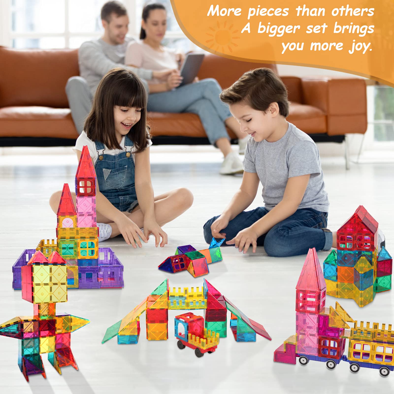 LATI 130-Piece Magnetic Building Blocks Set - STEM Educational Construction Toys for Kids Ages 3-8, Includes 2 Cars - Creative Learning Toys for Boys & Girls - Perfect for Classroom, Playroom & Birthday Gifts