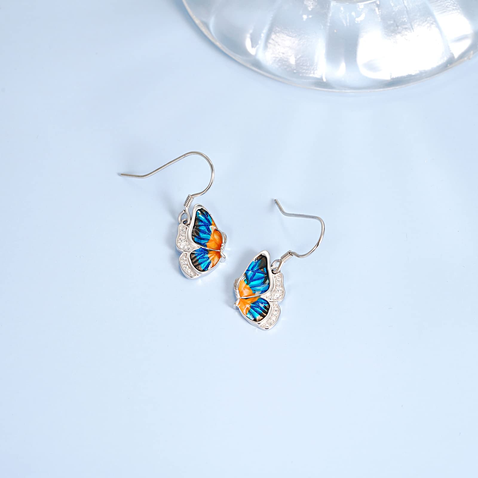 TANGPOET Sterling Silver Blue Butterfly Dangle Drop Earrings for Women - Hypoallergenic Hook Earrings for Sensitive Ears | Perfect for Parties, Weddings & Everyday Wear