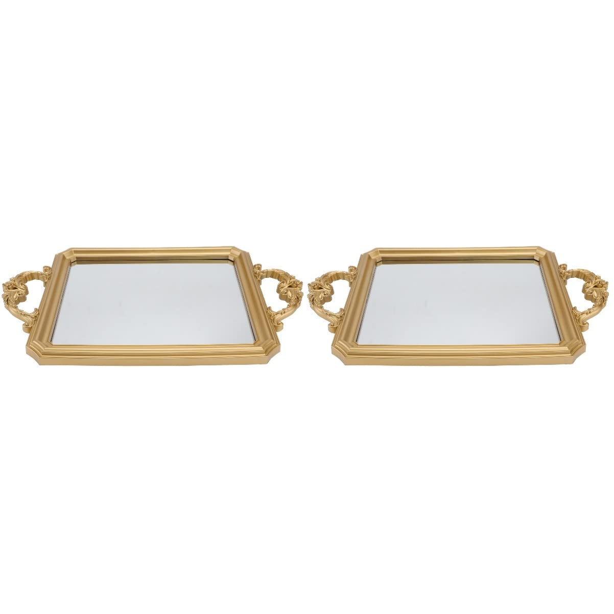 Vintage Gold Mirror Tray Set of 2 - Decorative Mirrored Makeup Tray & Jewelry Organizer for Bathroom Vanity, Dresser, Coffee Table Decor