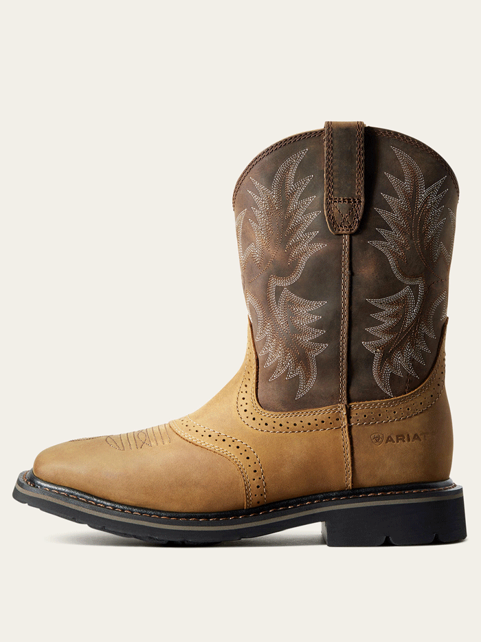 Ariat Men's Sierra Wide Square Toe Work Boots - Aged Bark Tan - Durable Safety Boots for Construction, Ranch & Outdoor Work