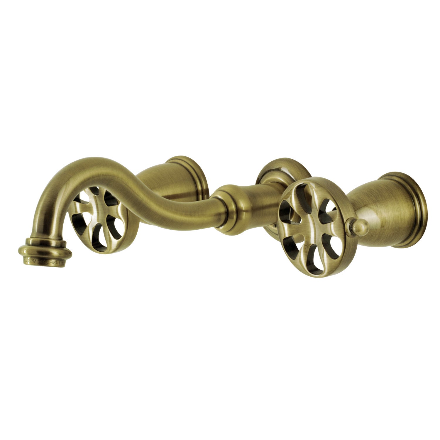 Belknap KS3123RX Double Handle 3 Hole Wall Mount Bathroom Faucet in Antique Brass - Perfect for Vintage Style Bathrooms and Powder Rooms