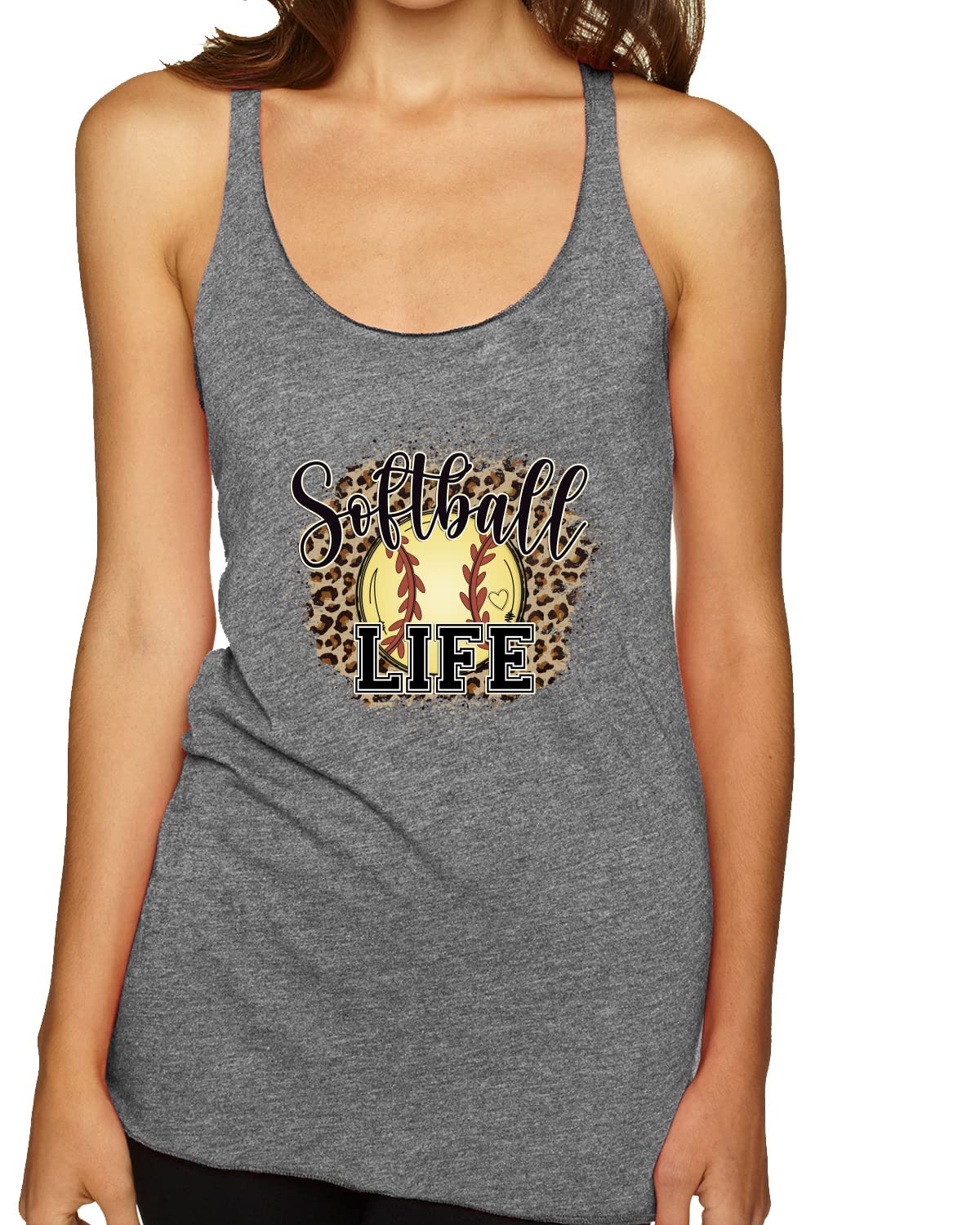 Softball Life Animal Print Tri-Blend Racerback Tank Top for Girls - Breathable & Comfortable Sports Wear for Softball Practice, Gym Workouts & Casual Summer Outfits