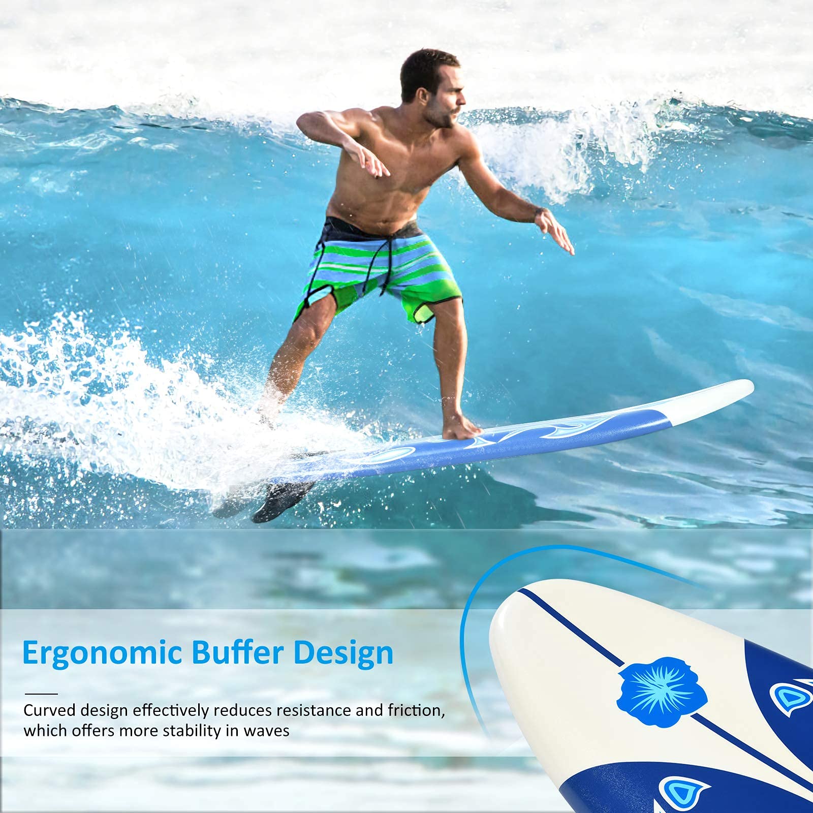 **RIVALLYCOOL 6FT Inflatable Surfboard - Lightweight Longboard with Removable Fins & Safety Leash, Non-Slip Paddle Board for Beginners to Advanced Surfers (White) - Perfect for Beach, Wave Riding & Water Sports**