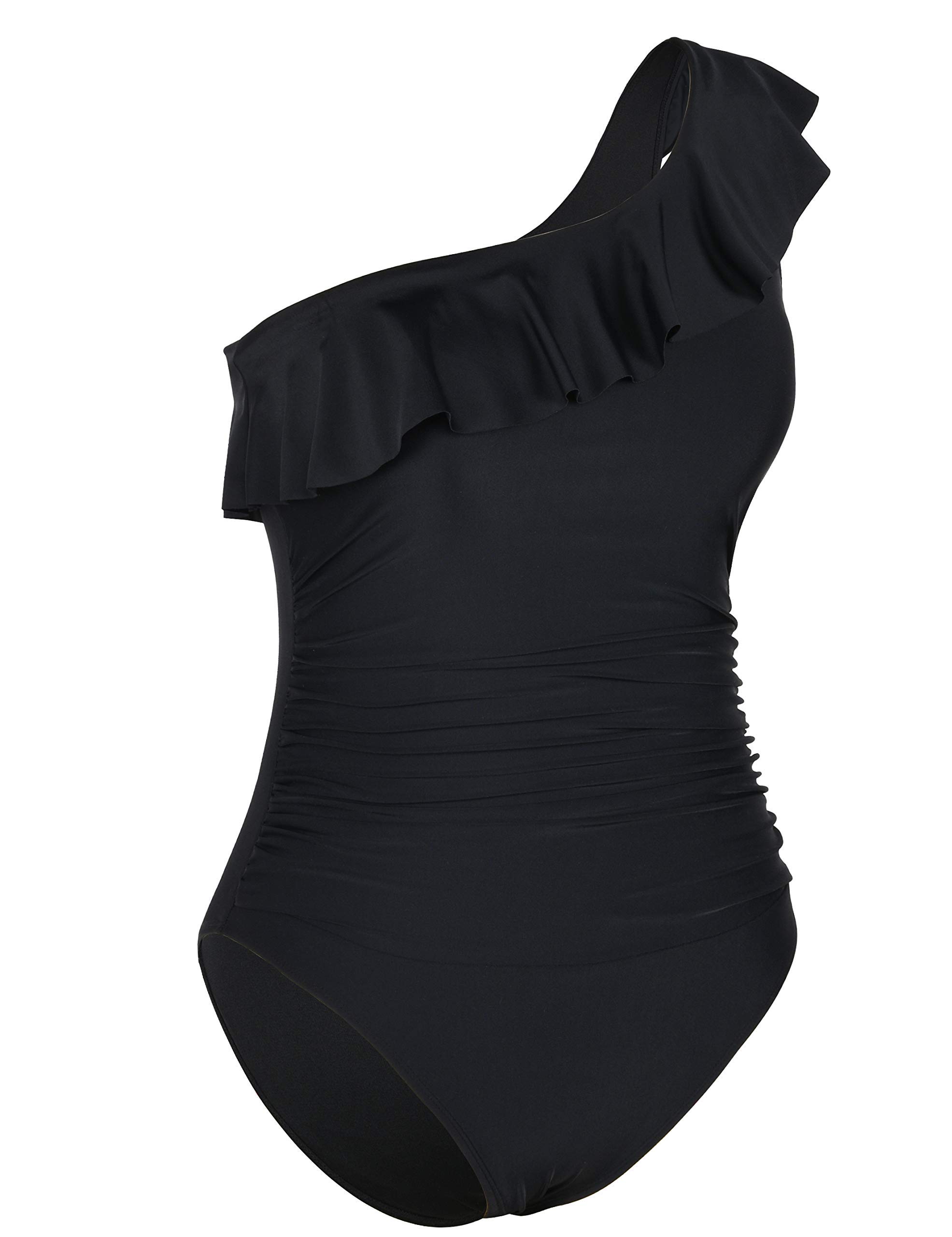 Mycoco Women's One Shoulder Ruched One Piece Swimsuit - Sexy Monokini Bathing Suit for Beach, Pool & Vacation | Tummy Control Swimwear for Women