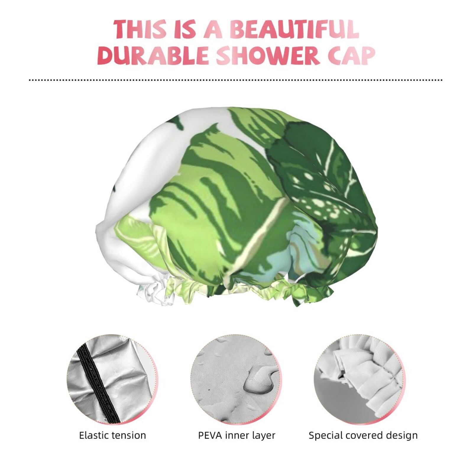 Waterproof Reusable Shower Cap for Women - Cute Banana Leaf Design Double Layer Bathing Hair Cap | Perfect for Shower, Spa, Swimming & Hair Care
