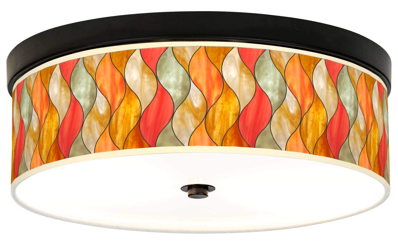Energy Efficient Bronze Ceiling Light with Flame Mosaic Giclee Print Shade - Modern Home & Office Lighting Fixture for Living Room, Bedroom, or Dining Area