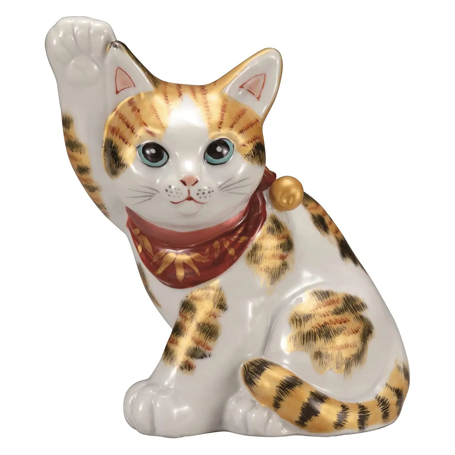 Authentic Japanese Kutani Ware Porcelain Maneki Neko Figurine - 5.5 Inch Kinsai Calico Lucky Cat - Perfect for Home Decor, Office Feng Shui & Japanese Culture Enthusiasts
