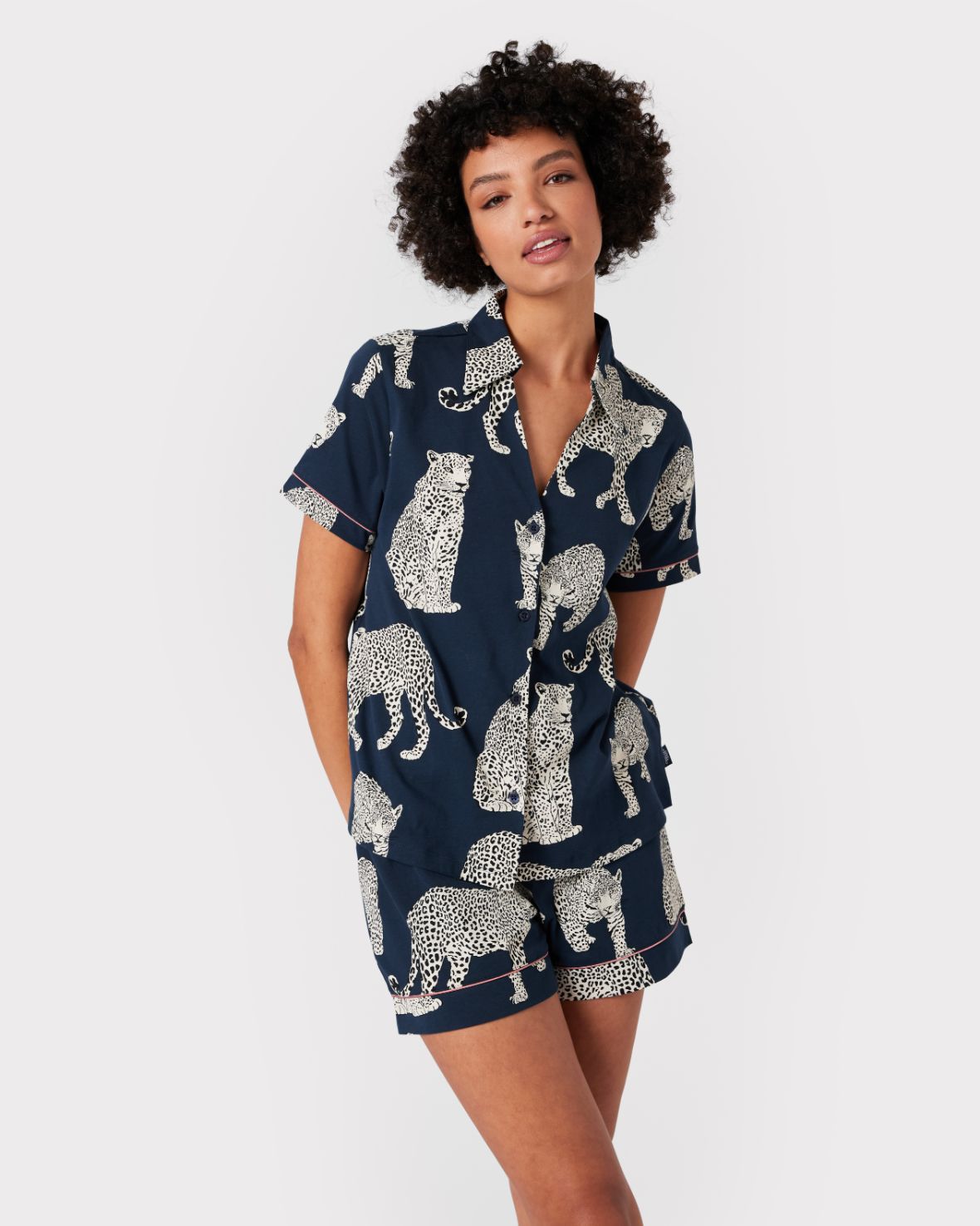 Organic Cotton Leopard Print Short Pajama Set for Women - Soft & Breathable Sleepwear for Summer Nights, Lounge Wear, and Relaxing at Home