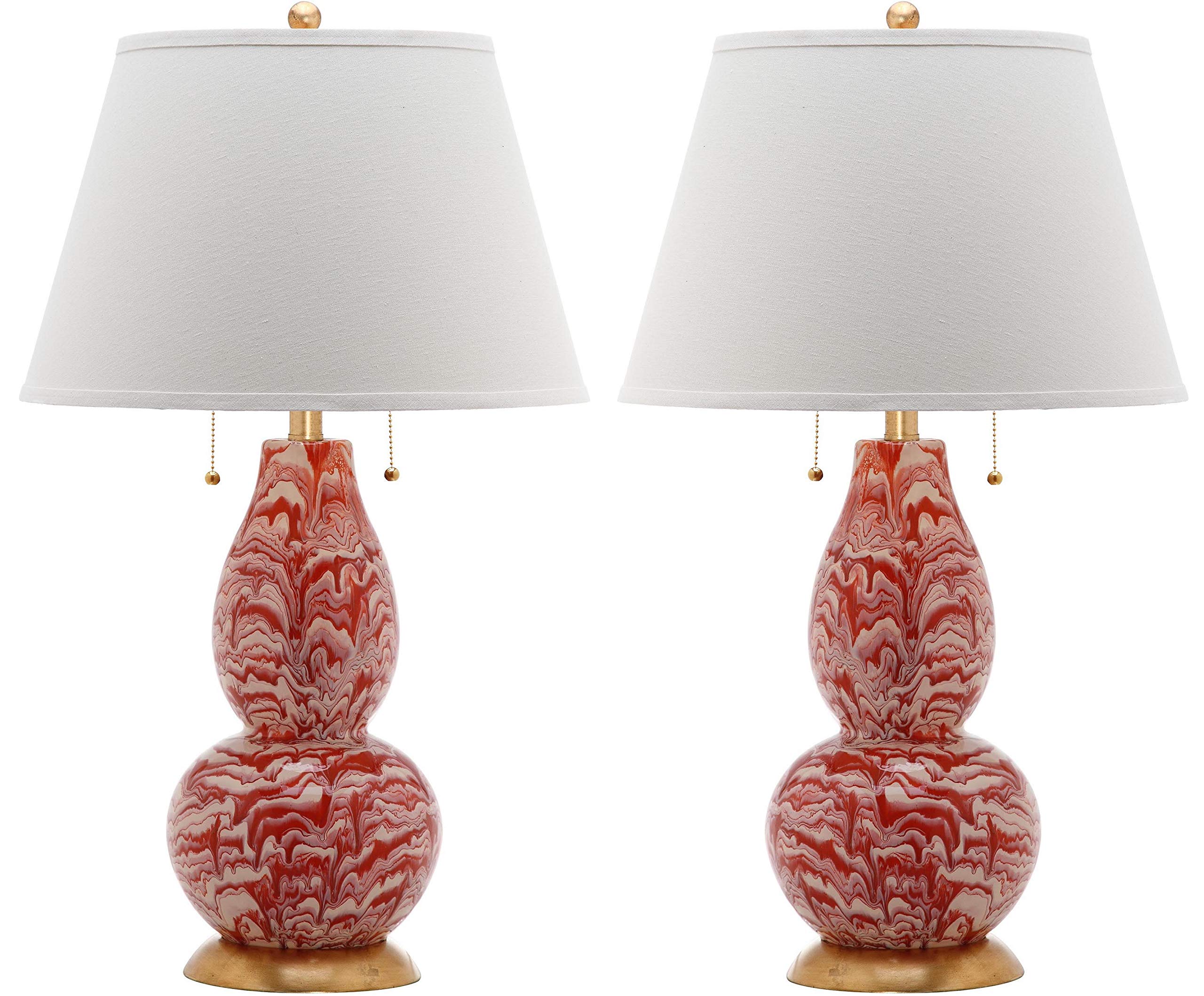 SAFAVIEH Modern Swirls Orange and White 29-Inch Table Lamp Set of 2 with LED Bulbs - Bedroom, Living Room, Home Office, Nightstand Lighting for Cozy Ambiance and Stylish Decor