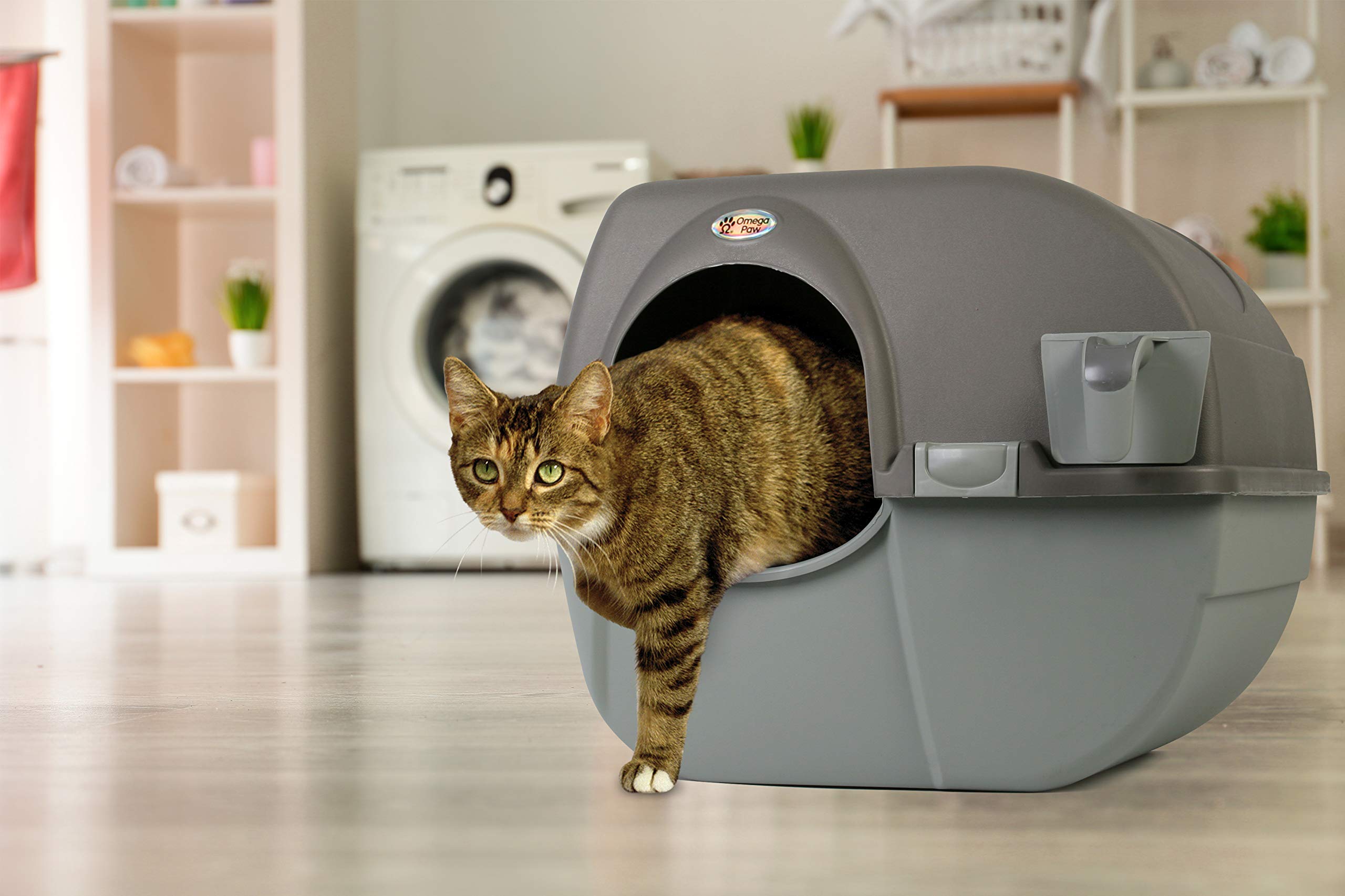 Omega Paw Roll 'n Clean Self Cleaning Litter Box for Cats - Large Size in Brown | Easy Maintenance Cat Litter Box with Roller System | Perfect for Multi-Cat Homes & Busy Pet Owners