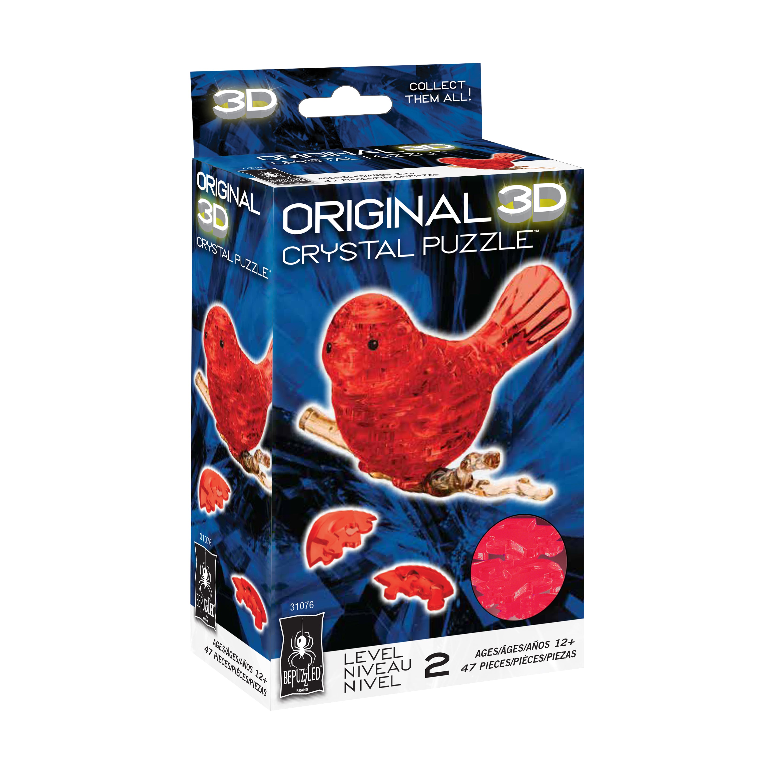 BePuzzled 3D Crystal Puzzle - 47 Piece Red Bird Brain Teaser for Adults | Fun Home Decor & Gift Idea for Puzzle Lovers