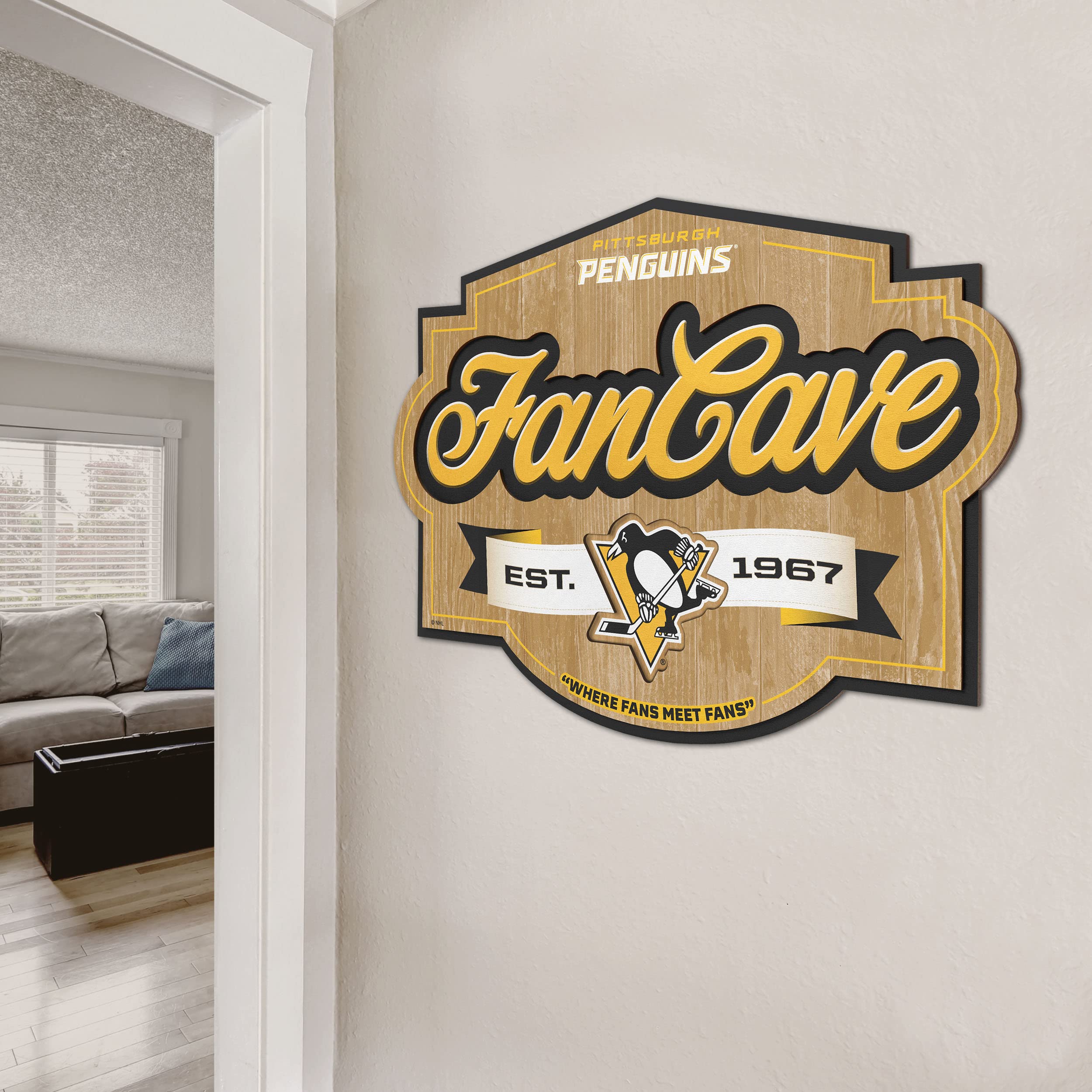 Official Pittsburgh Penguins NHL Fan Cave Sign - Perfect for Game Room, Man Cave, or Sports Bar Decor - NHL Team Logo Wall Art for Hockey Fans
