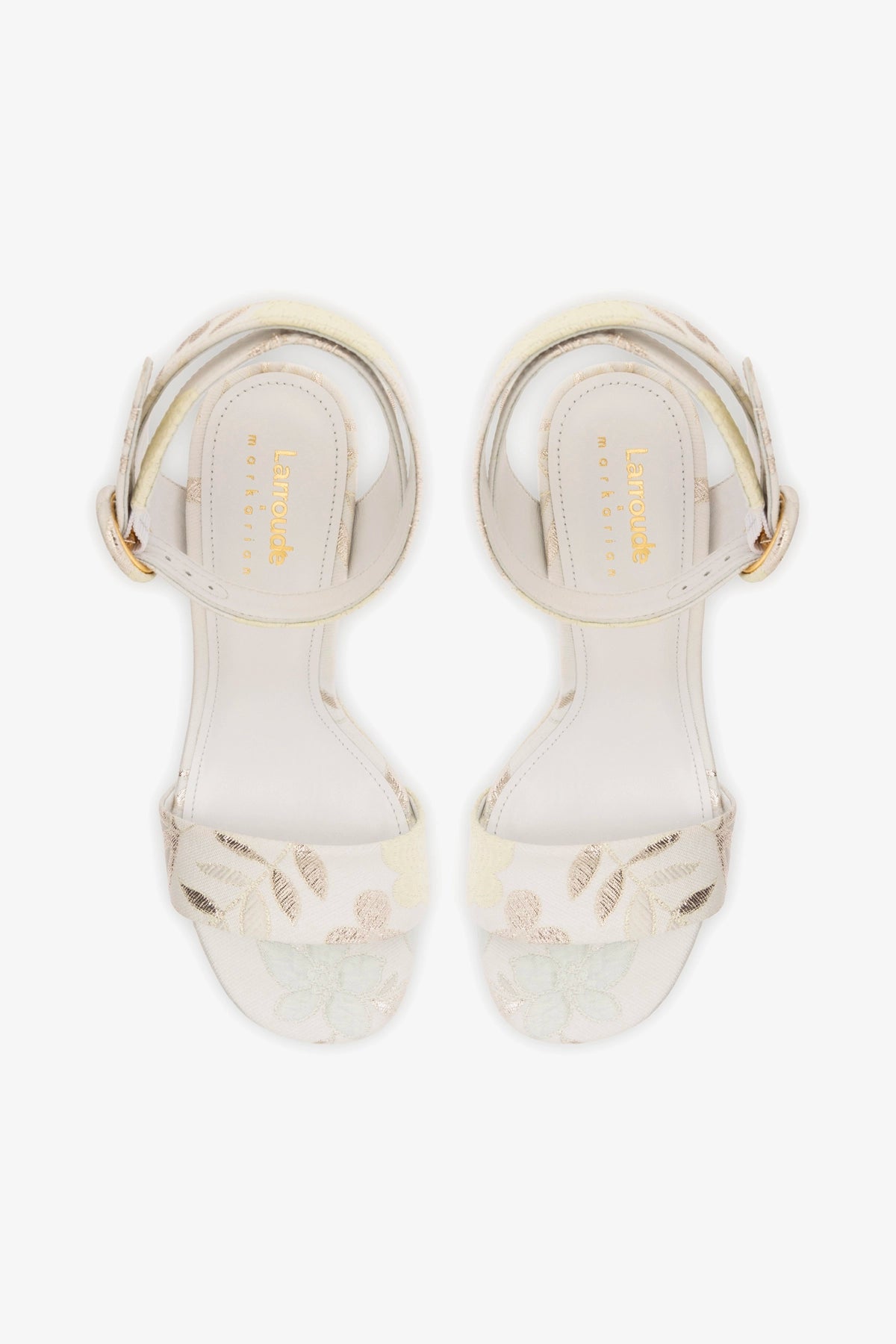 Larroudé x Markarian Dolly Sandal - Yvette Ivory Brocade Women's Dress Sandals | Elegant Wedding & Special Occasion Shoes
