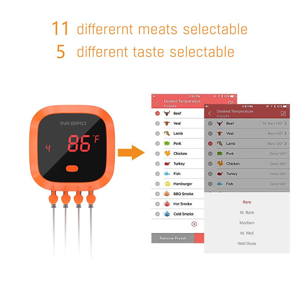 Wireless Bluetooth BBQ Thermometer IBT-4XC - Smart Meat Temperature Probe for Grilling, Smoking, and Roasting - Perfect for Outdoor Cooking & Backyard Parties