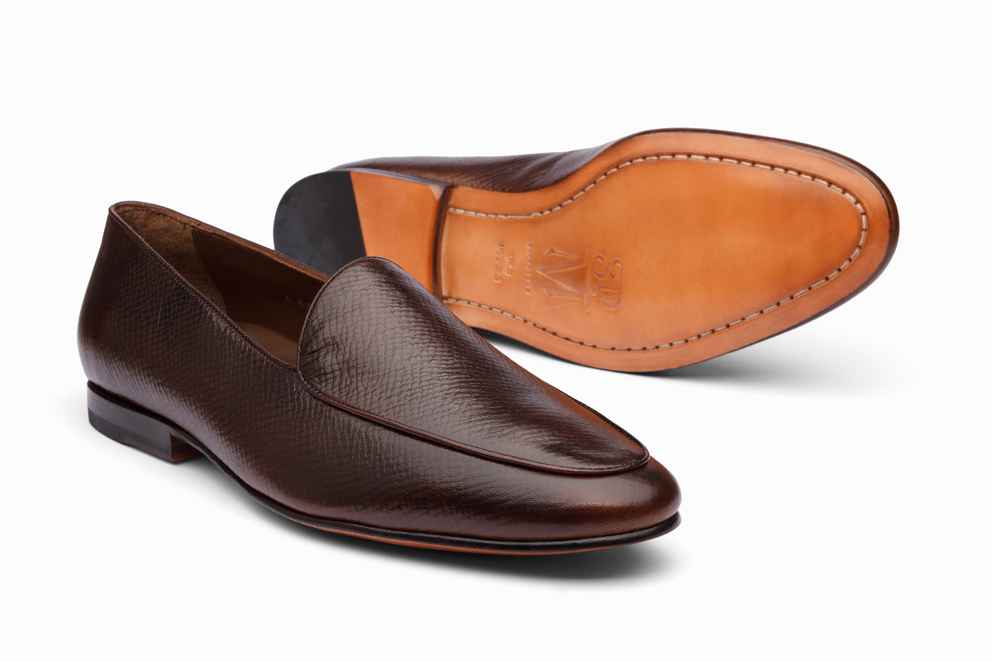 Premium Belgian Loafers for Men - Dark Brown Hatch Grain Leather - Comfortable & Stylish Slip-On Shoes for Business, Office & Casual Wear