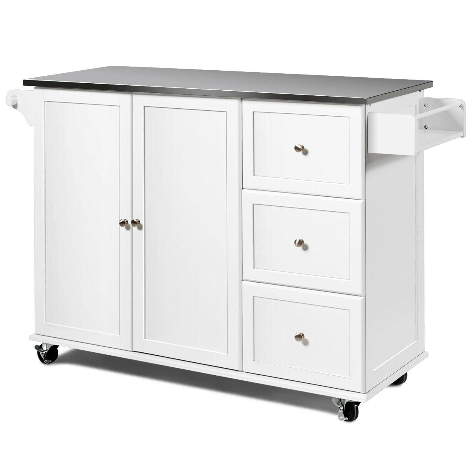 CompreDH 2-Door Kitchen Island with Stainless Steel Top - Mobile Kitchen Cart with Storage, Rolling Island Table for Small Kitchens - Perfect for Food Prep, Extra Counter Space & Storage Solution