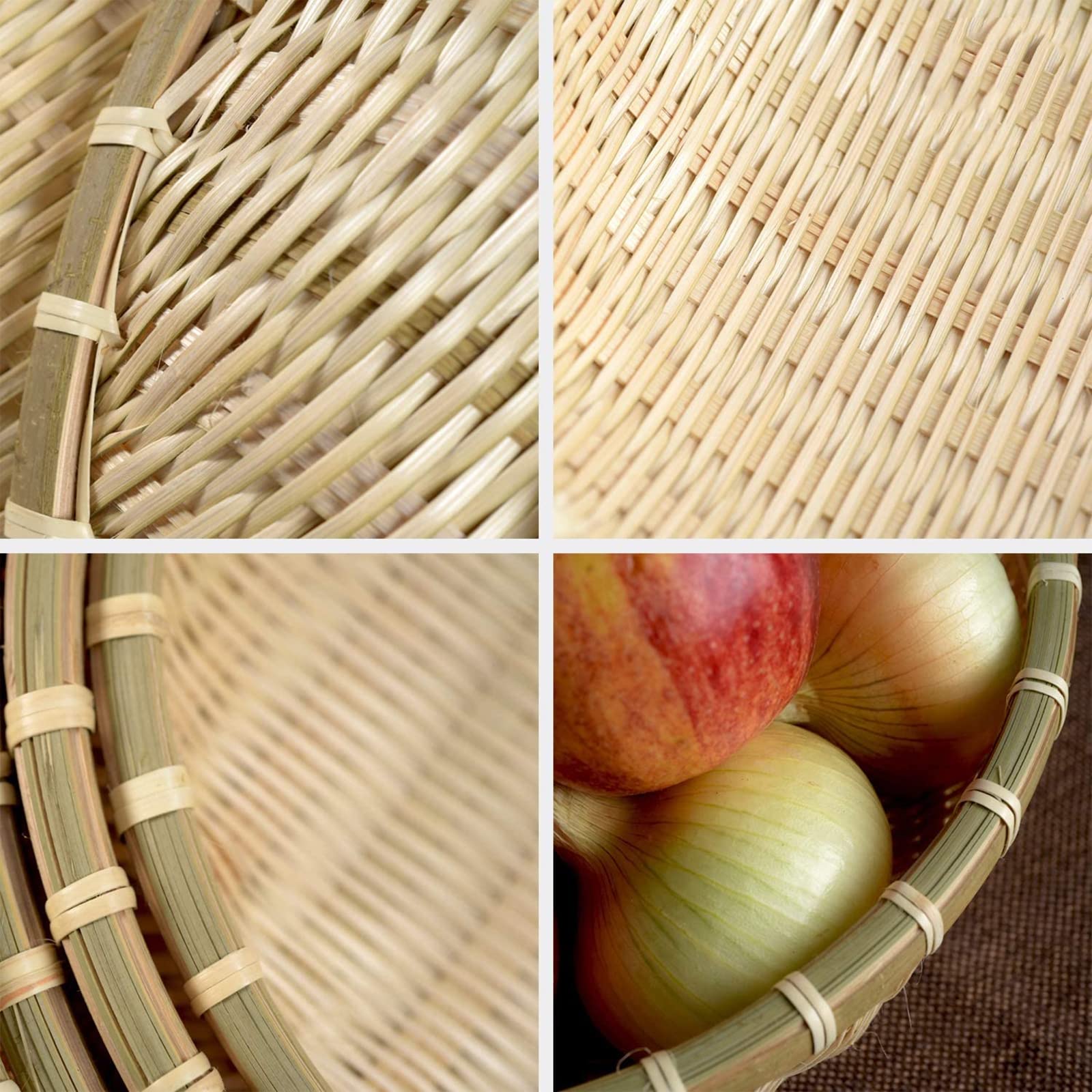 Natural Bamboo Fruit Basket for Kitchen - Handmade Woven Wall Decor for Drying Food, Fruits & DIY Storage | 32