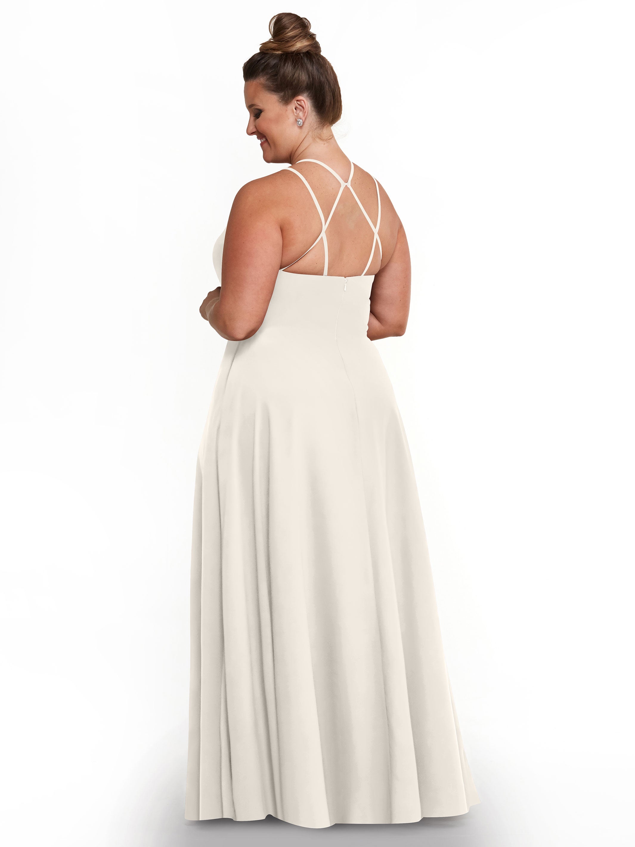 Elegant 83006 Stretch Chiffon A-Line Bridesmaid Dress with Halter Neckline - Perfect for Weddings, Formal Events & Special Occasions