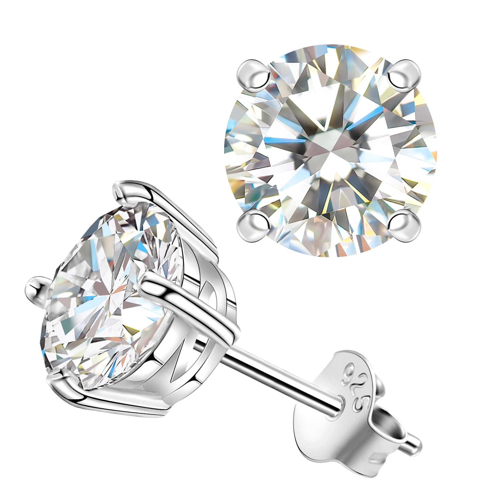 Lab-Created Moissanite Stud Earrings for Women - 925 Sterling Silver Gold Vermeil Solitaire Earrings | Hypoallergenic, Durable Jewelry Gift for Her/Him | Perfect for Weddings, Anniversaries & Everyday Elegance