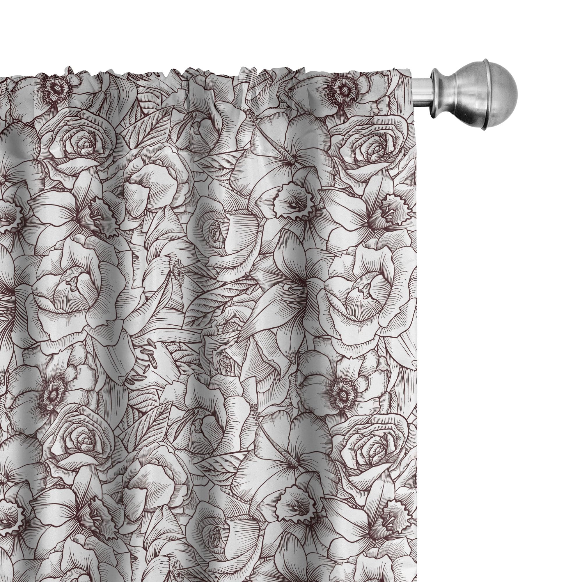 Ambesonne Vintage Floral Window Curtains - Botanical Sketch Monochrome Outline Design, Lightweight Rod Pocket 2-Panel Set (28