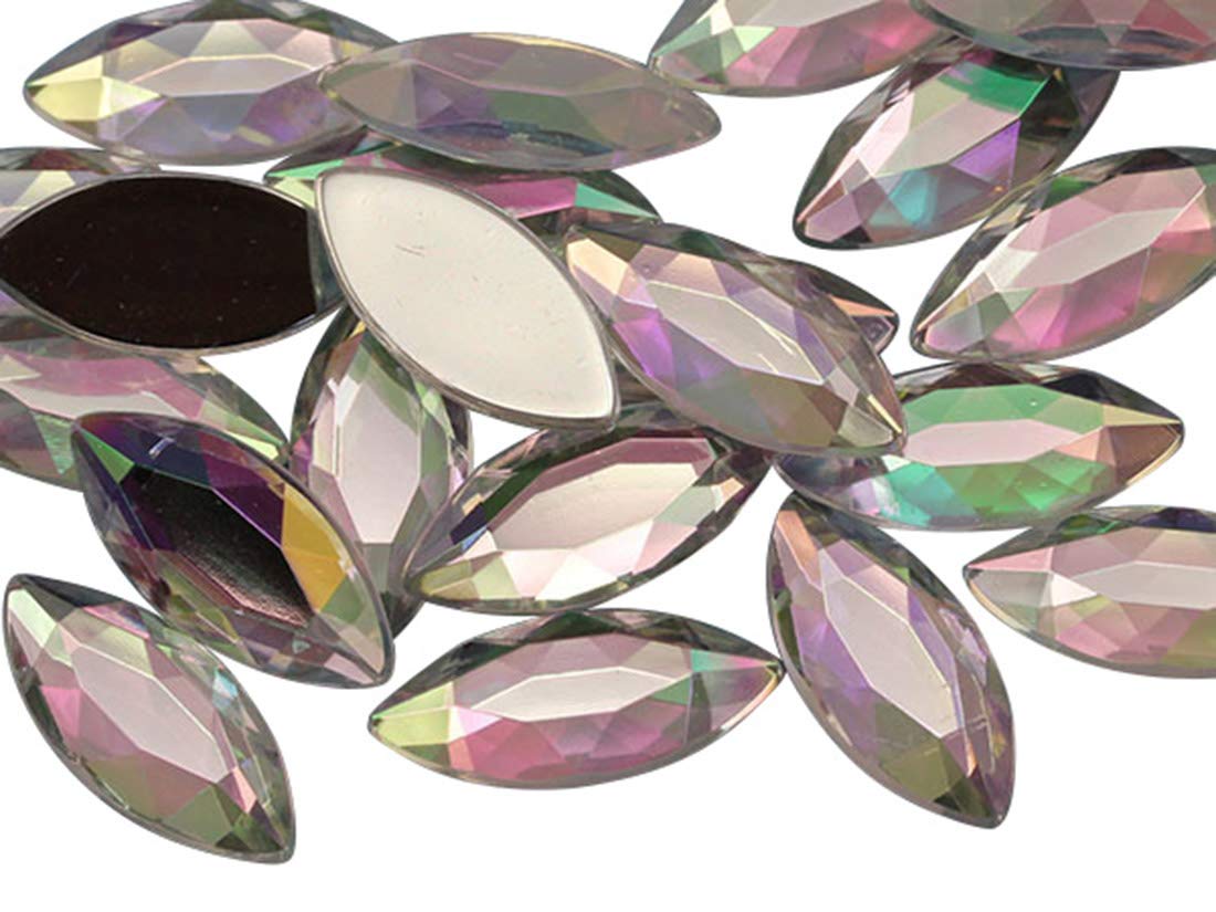 Allstarco 15x7mm Crystal AB Navette Flat Back Acrylic Rhinestones - 40pcs Marquise Gems for Jewelry Making, Crafts, Costume Embellishments, Card Making & Cosplay Accessories | Perfect for DIY Projects, Fashion Design & Party Decorations