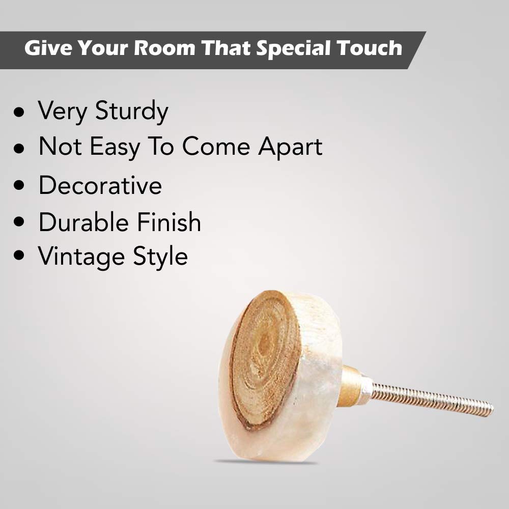 Perilla Home Set of 8 Round Wooden Knobs - Brushed Contemporary Cabinet Hardware for Kitchen, Wardrobe & Dresser Drawers - White & Brown - Perfect for Modern Home Renovation & DIY Furniture Upgrade