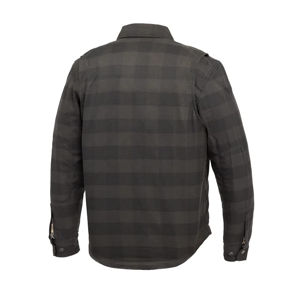 First Manufacturing Men's Motorcycle Waterproof Riding Jacket - Black & Brown Flannel Shirt with Armor Pocket for Harley Riders - Ideal for Commuting, Touring & Adventure Riding