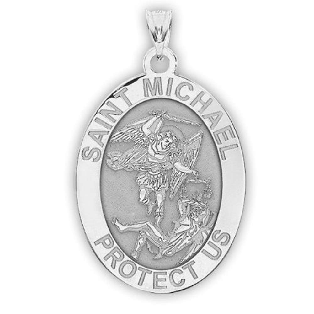 St. Michael Necklace for Women & Men - 14K Gold & Sterling Silver Catholic Saint Michael Pendant - Christian Jewelry Gift for Baptism, First Communion, Confirmation - Oval & Circle Religious Pendant for Everyday Wear & Special Occasions