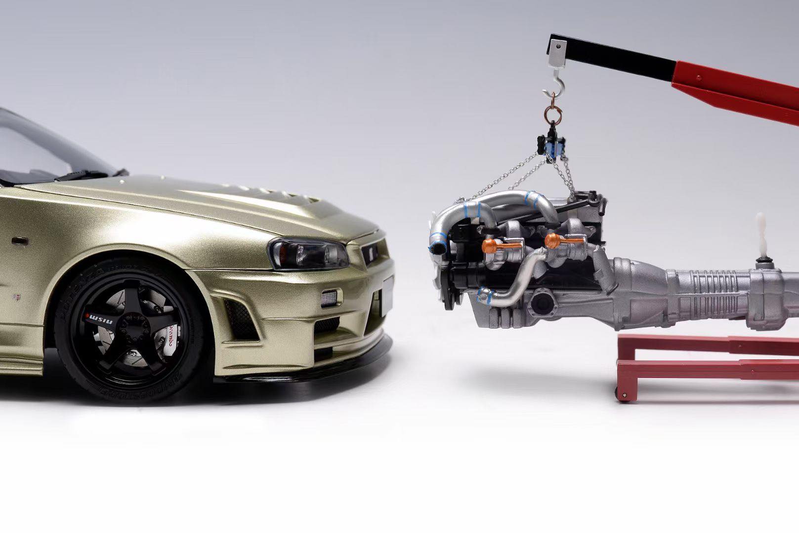 MotorHelix 1:18 Scale Nissan Skyline GT-R R34 Z-Tune Diecast Model Car - Millennium Jade Color - Collectible Display & Racing Enthusiast Gift