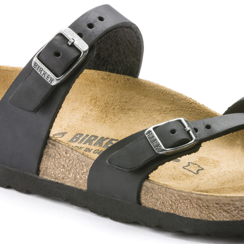 Birkenstock Mayari Oiled Leather Sandals for Women - Classic Footbed Comfort - Black Leather Straps - Perfect for Summer, Beach & Casual Wear