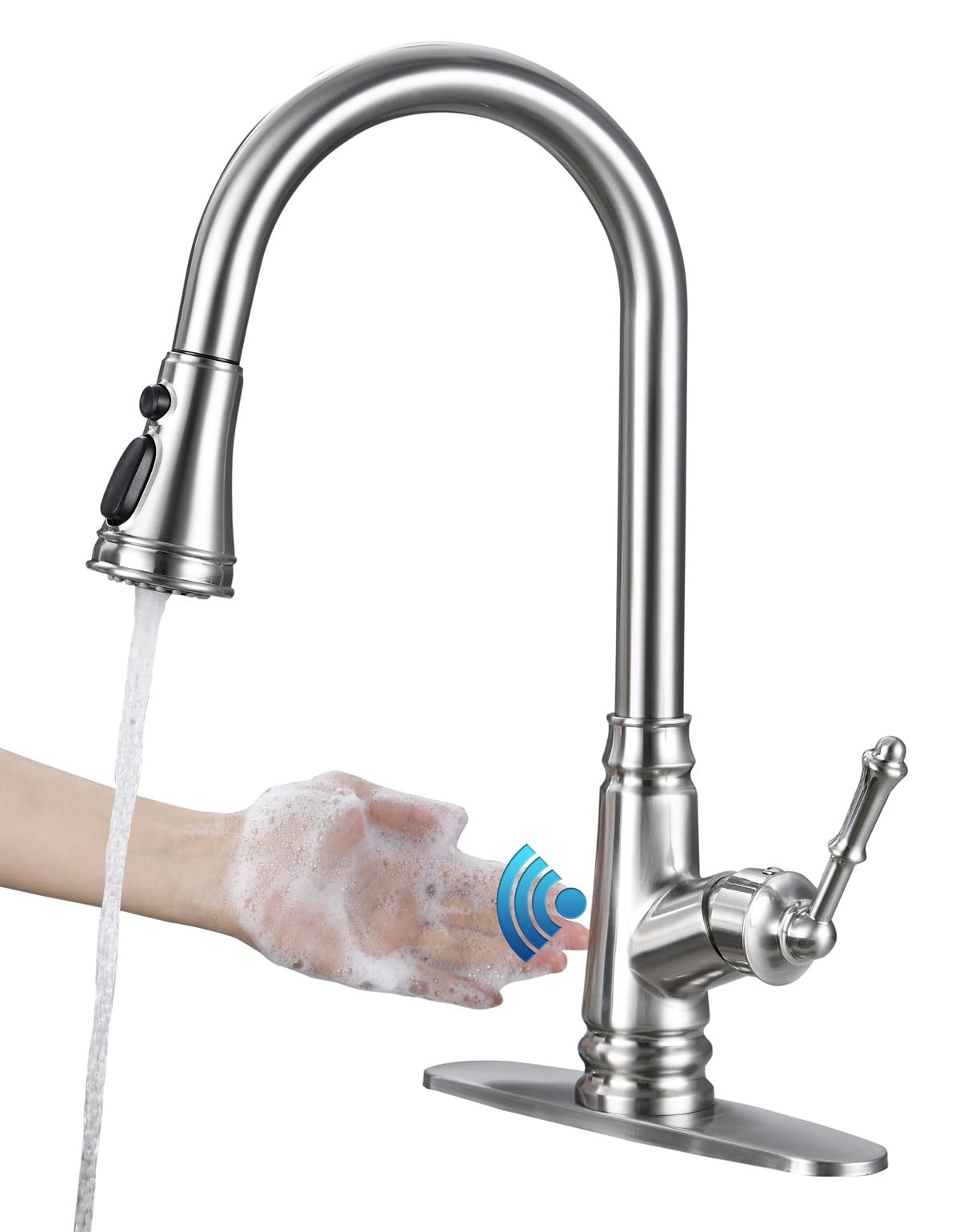 Smart Motion Sensor Touchless Kitchen Faucet with Pull Down Sprayer - Brushed Nickel Stainless Steel Single Handle Sink Faucet for Modern & Hygienic Kitchen | Perfect for Busy Cooks, Families & Commercial Use