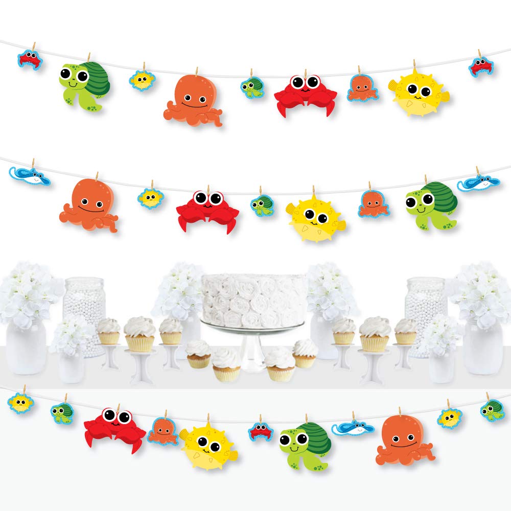Under the Sea Critters Baby Shower & Birthday Party Decorations - DIY Clothespin Garland Banner Set (44 Pieces) for Ocean Theme Nursery, Kids Room & Classroom Decor