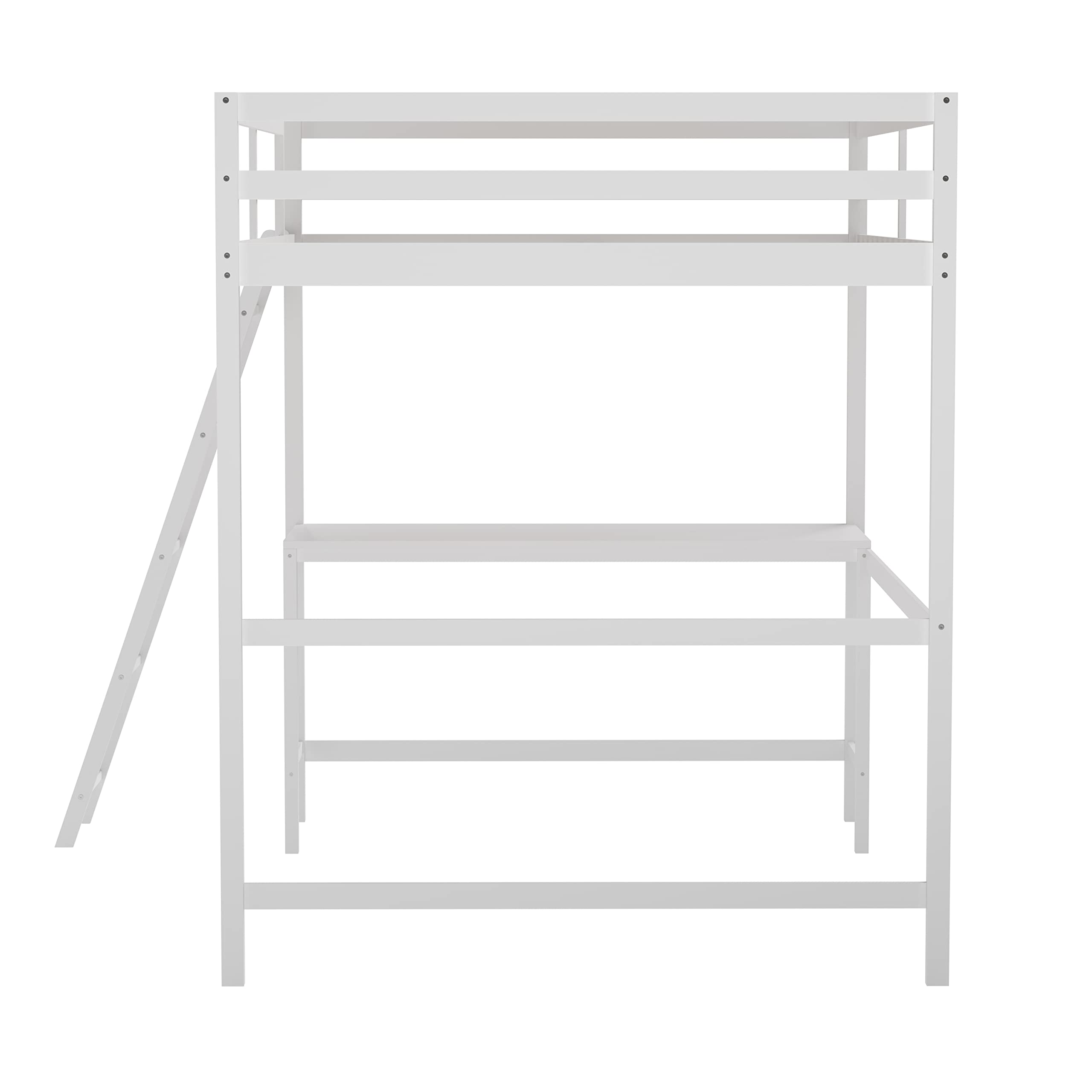 White Full Size Loft Bed Frame with Desk & Wood Slats - Sturdy Protective Guard Rails & Space-Saving Ladder - Perfect for Kids & Teens Bedrooms - Ideal for Small Spaces & Dorm Rooms