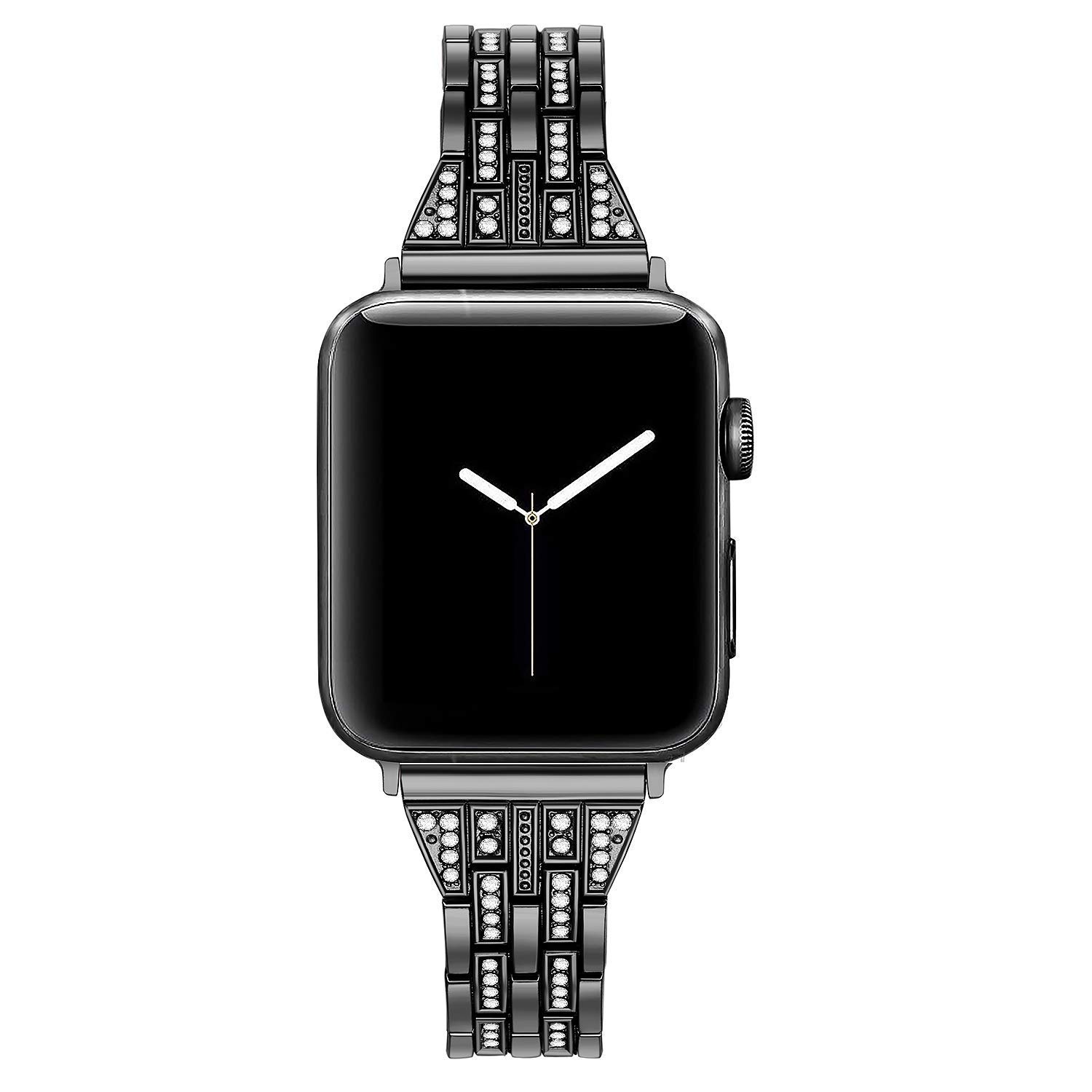 BestMin Bling Replacement Band Compatible with Apple Watch 38mm 40mm 42mm 44mm - Stylish Women's Wrist Strap for Apple Watch SE, Series 6/5/4/3/2/1 - Perfect for Workouts, Parties & Everyday Wear (Black)