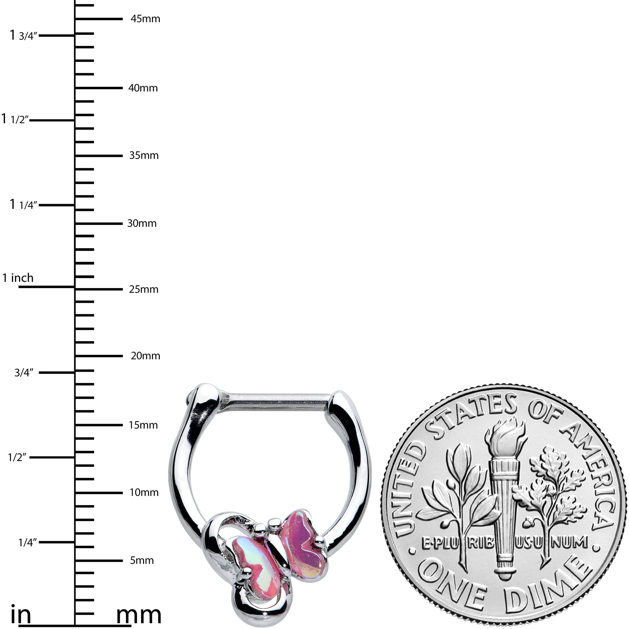 16G Steel Septum Clicker Ring - Heart & Butterfly Cartilage Piercing Jewelry for Women | 5/16