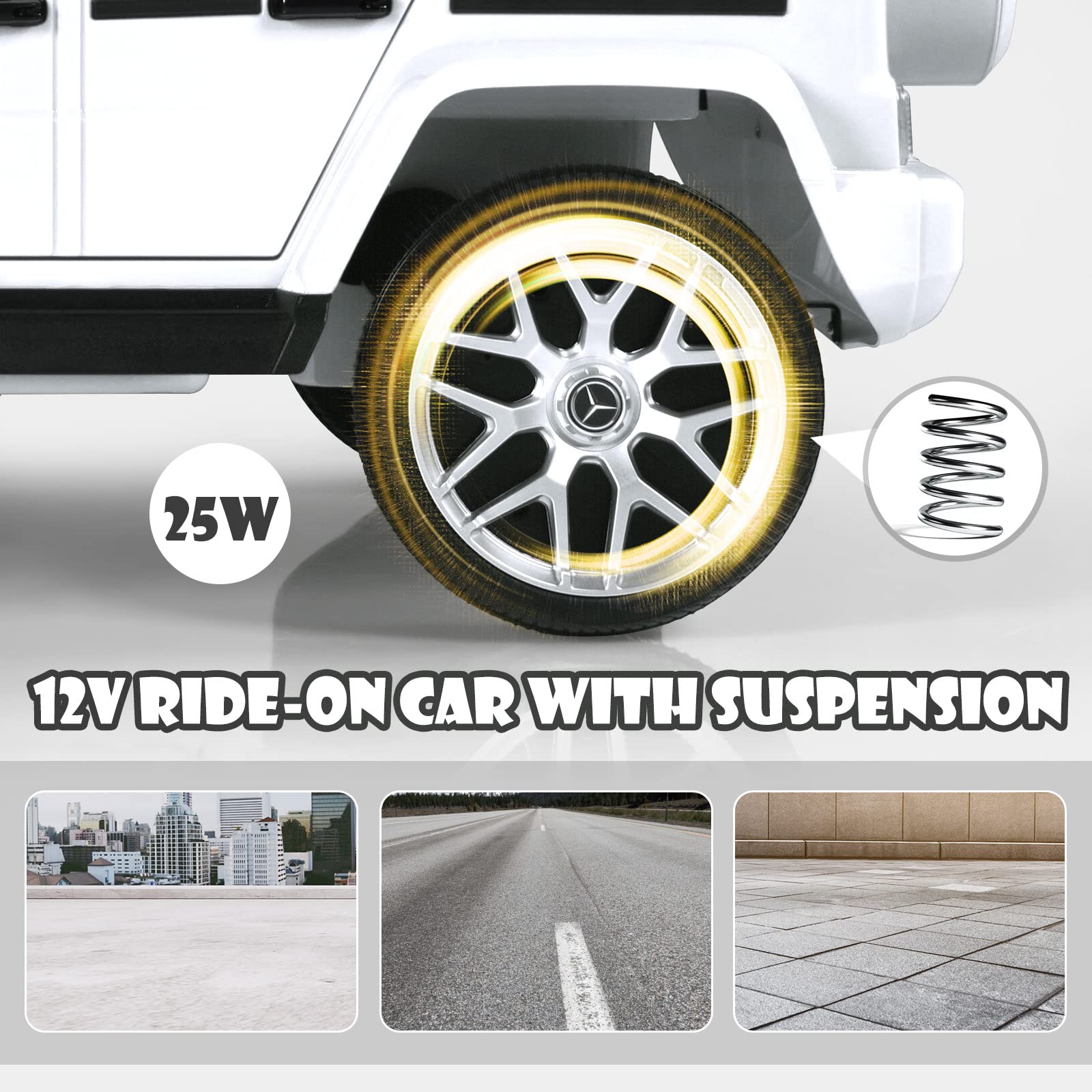**OLAKIDS 12V Kids Ride On Car - Licensed Mercedes Benz G63 Electric Vehicle with Remote Control, Double Open Doors, Music, Bluetooth, 2 Speeds & Wheels Suspension - Battery Powered Driving Toy for Boys & Girls (White) - Perfect for Indoor & Outdoor Play, Birthday Gifts & Family Fun**