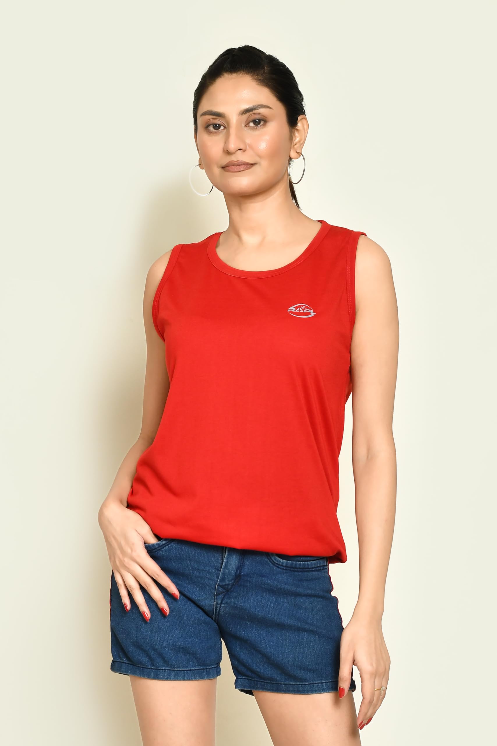 RAPL Bharat Women's Casual Solid Polyester Tank Tops - Breathable Gym Vests & Sleeveless Sando for Workout, Yoga, Running & Daily Wear - Comfortable Regular Fit Activewear (Multicolor)