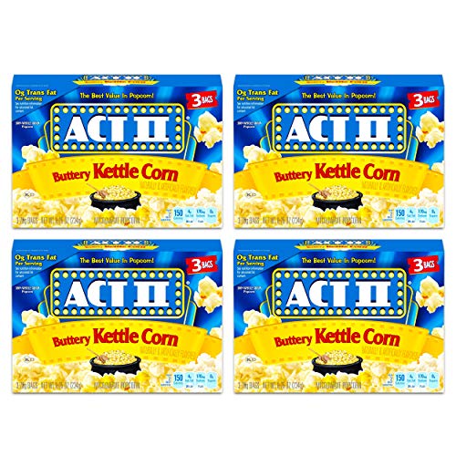 Act II Buttery Kettle Corn Microwave Popcorn - 12 Bags (4 Boxes of 3) - Perfect for Movie Nights, Snacking & Parties