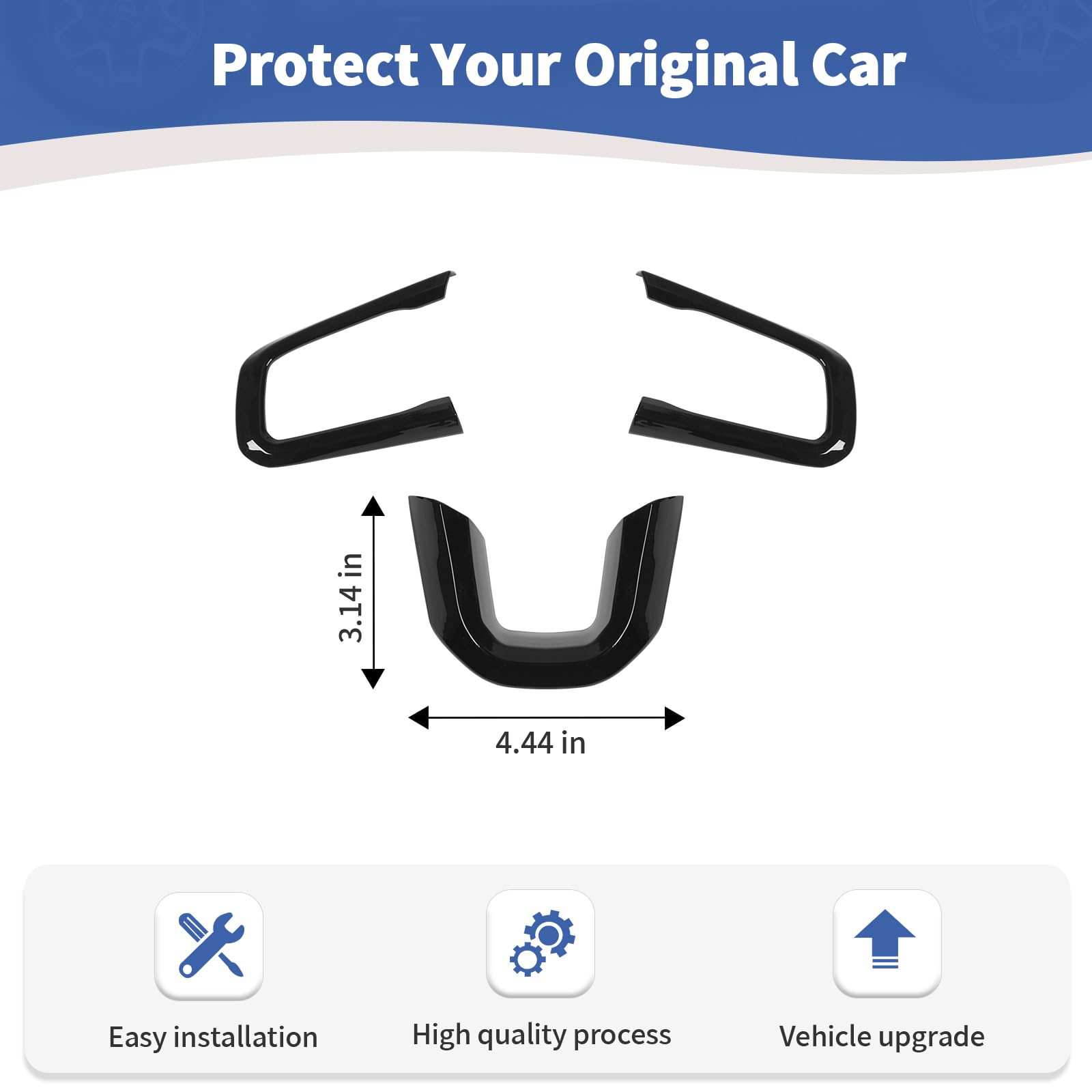 RT-TCZ Black Steering Wheel Trim Decal Panel for Jeep Wrangler JL JLU & Gladiator JT (2018-2024) - Interior Accessories Kit (3pcs) - Upgrade Your Ride's Style & Protection