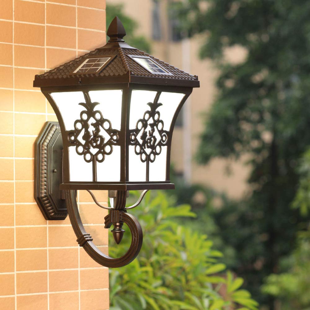 Solar Powered LED Wall Light - European Style Waterproof Outdoor Garden Lighting for Patio, Terrace & Landscape Decoration - Black Finish (Perfect for Backyard, Pathway & Garden Decor)