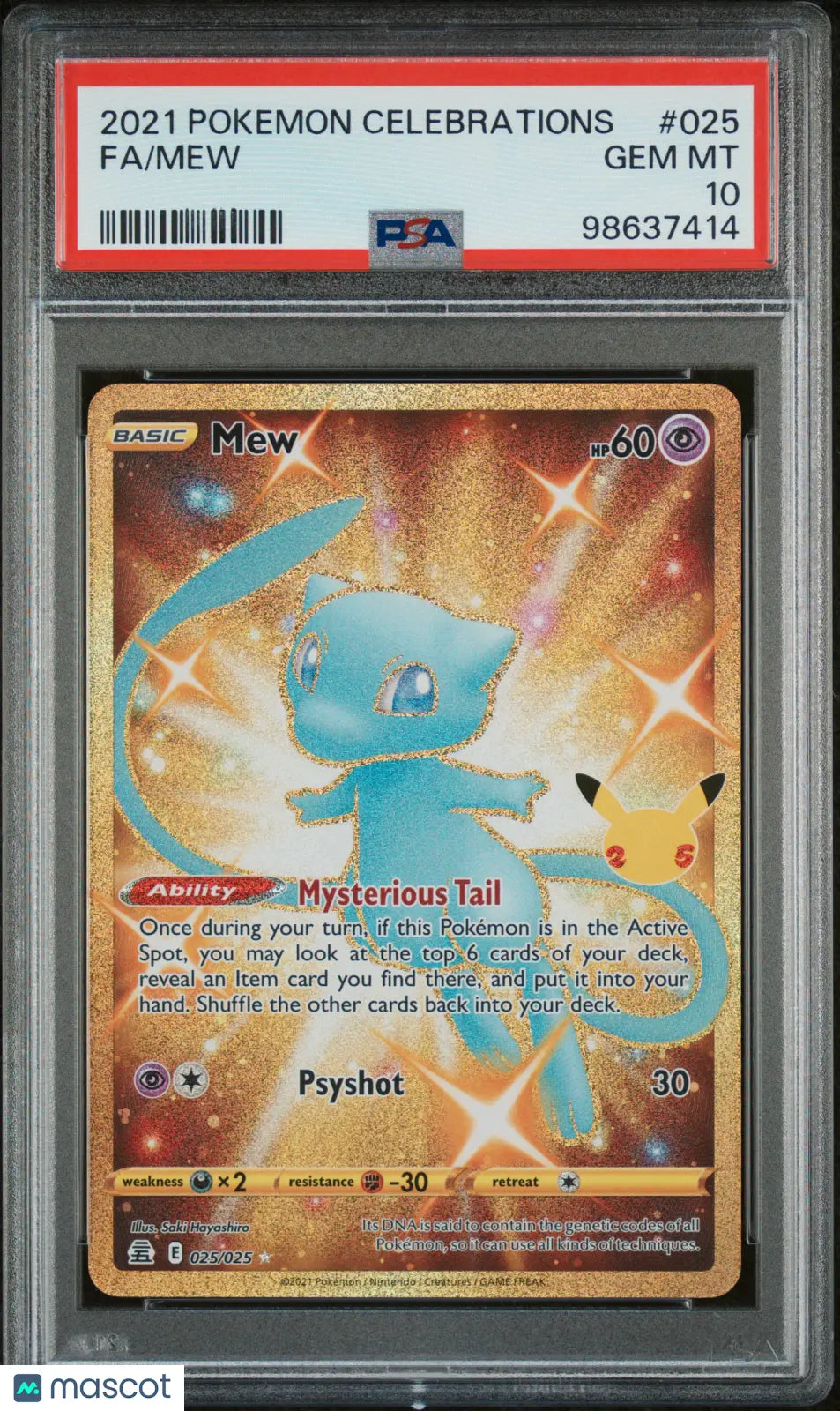 2021 Pokémon Celebrations 25th Anniversary FA/Mew PSA 10 #025 - Rare Collectible Trading Card for Investors & Fans - Perfect for Display, Gaming & Investment Portfolios