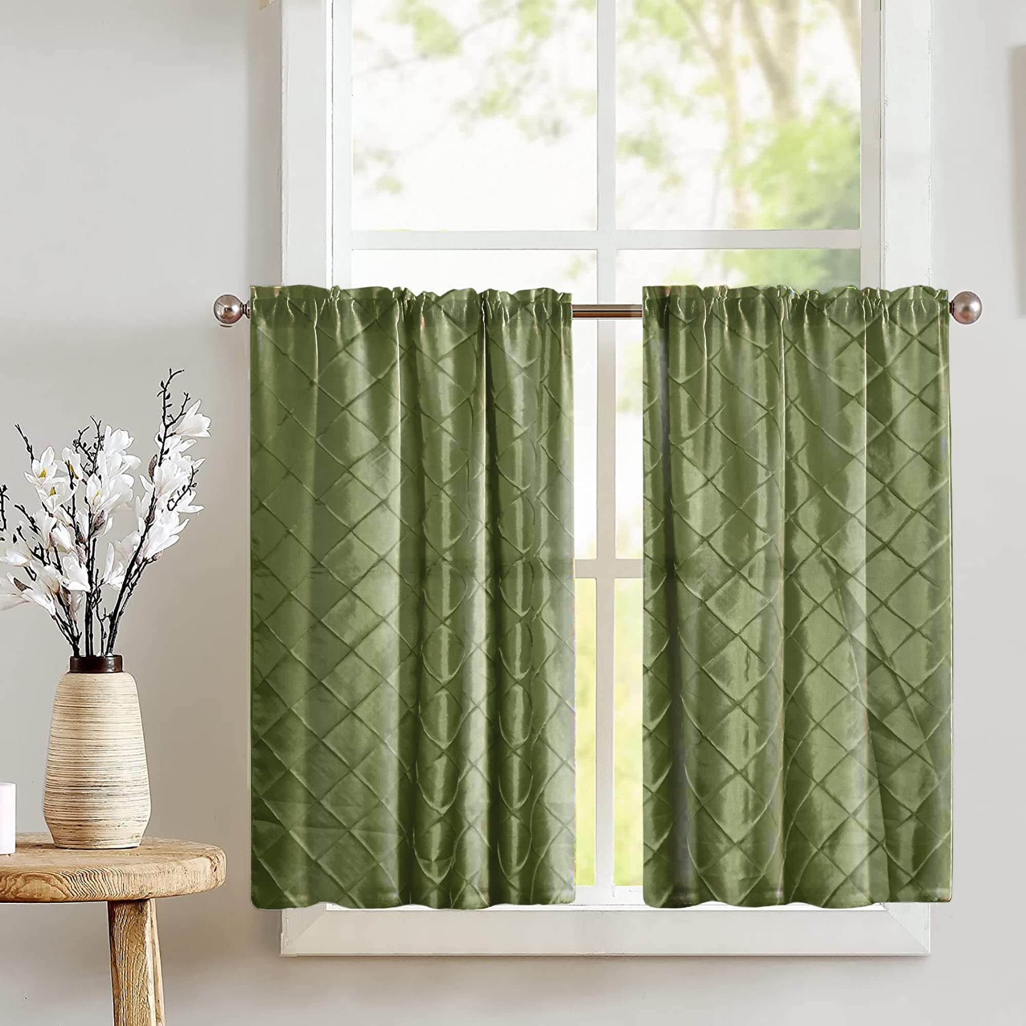 Lovemyfabric Cross-Stitch Diamond Pattern Pintuck Taffeta Café Tier Curtains - 27