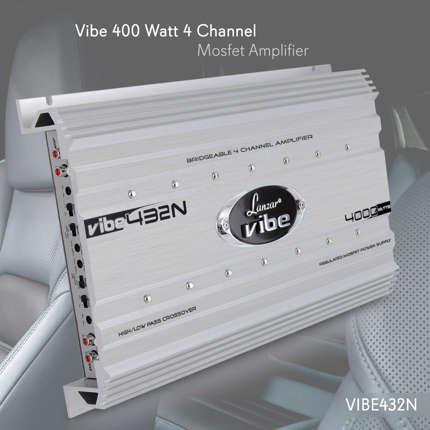 Lanzar 4000W 4-Channel Car Amplifier - Bass Control & LED for Car Audio Systems